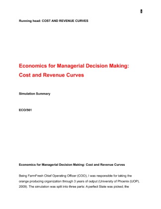ECO 561 Week 2 Assignment Cost and Revenue Curves Simulation (UOP Course)