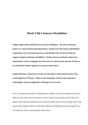 EDU 620 Week 5 DQ 1 Sensory Disabilities