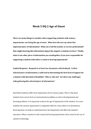 EDU 620 Week 5 DQ 2 Age of Onset