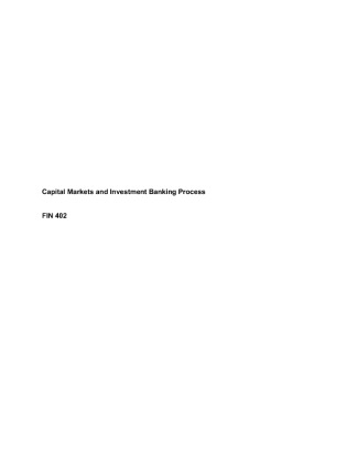 FIN 402 Week 1 Assignment Capital Markets and Investment