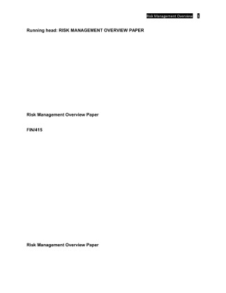 FIN 415 Week 1 Individual Assignment Risk Management