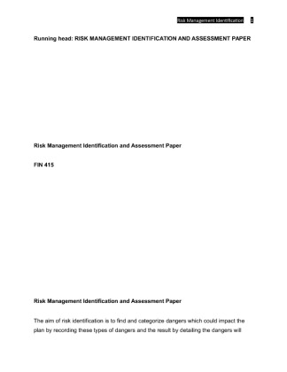 FIN 415 Week 2 Team Assignment Risk Management