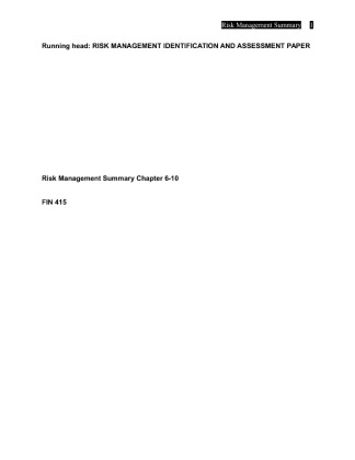FIN 415 Week 3 Team Assignment Risk Measurement Summary