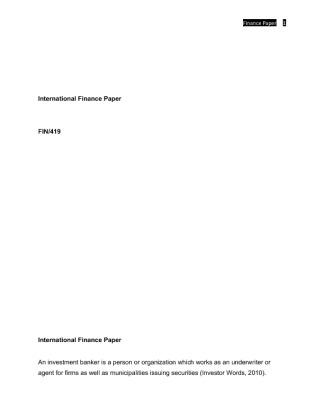 FIN 419 Week 5 Learning Team Assignment Finance Paper