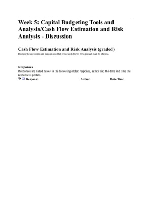 FIN 515 w5 dq2 Cash Flow Estimation and Risk Analysis