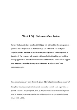 HCA 333 Week 1 DQ 1 Subacute Care