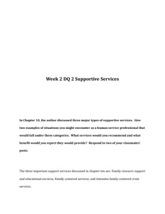 HHS 435 Week 2 DQ 2 Supportive Services