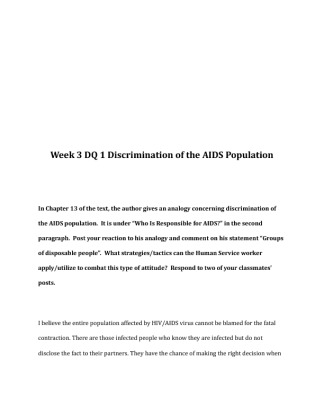 HHS 435 Week 3 DQ 1 Discrimination of the AIDS Population