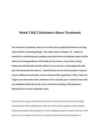 HHS 435 Week 3 DQ 2 Substance Abuse Treatment