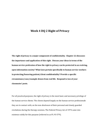 HHS 435 Week 4 DQ 2 Right of Privacy