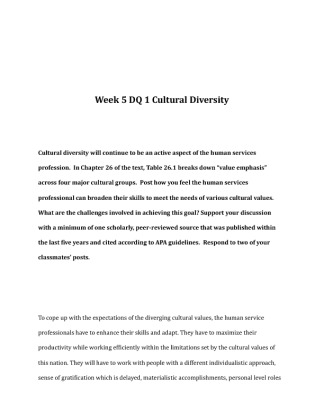 HHS 435 Week 5 DQ 1 Cultural Diversity