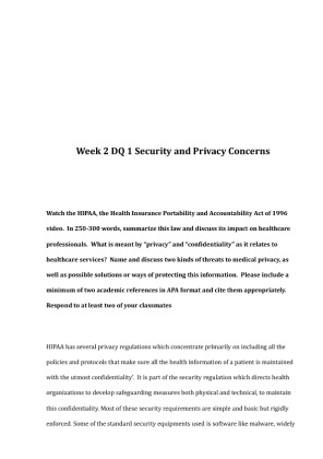 HHS 440 Week 2 DQ 1 Security and Privacy Concerns