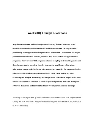 HHS 497 Week 2 DQ 1 Budget Allocations