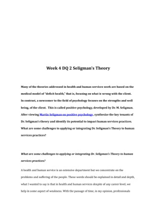 HHS 497 Week 4 DQ 2 Seligmans Theory
