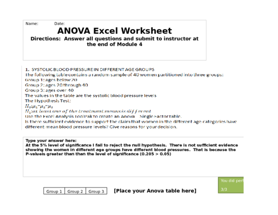 HLT 362 Module 4 ANOVA Excel Worksheet New