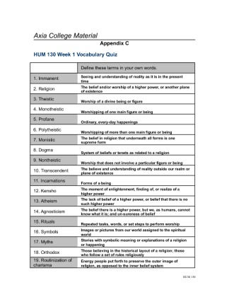 HUM 130 Week 1 Assignment Vocabulary Quiz