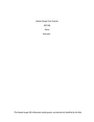 INF 340 Week 5 Final Paper (Hoosier Burger Case Analysis)