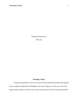 MGT 426 Week 2 Learning Team Assignment Managing Change Paper Part I...