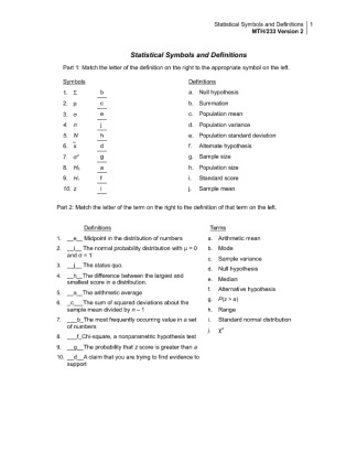 MTH 233 Week 1 Individual Assignment Statistical Symbols and...