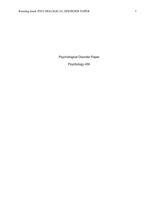 PSY 450 week 4 Individual Assignment Psychological Disorder Paper