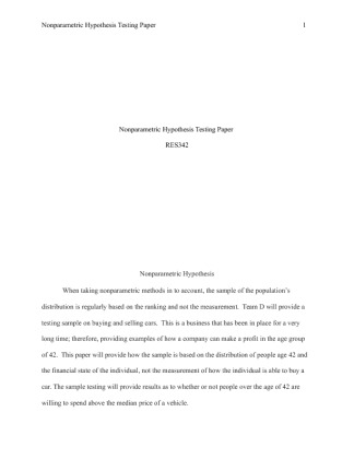 RES 342 Week 4 Team Assignment Nonparametric Hypothesis Testing Paper