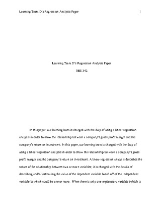 RES 342 Week 5 Team Assignment Regression Paper