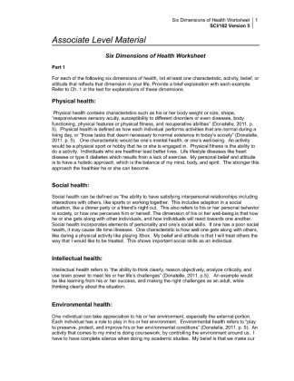 SCI   162 Week 1   Six Dimensions of Health Worksheet