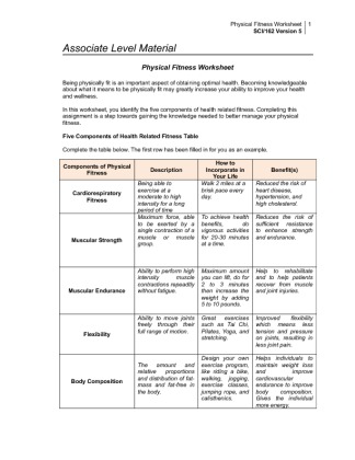SCI   162 Week 3   Physical Fitness Worksheet