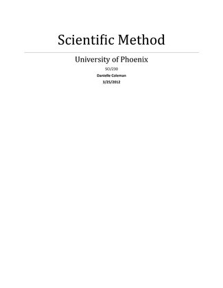 SCI 230 Week 1 Assignment The Scientific Method