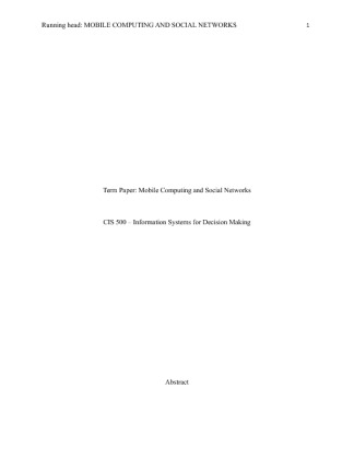 STR CIS 500 Term Paper. Mobile Computing and Social Networks