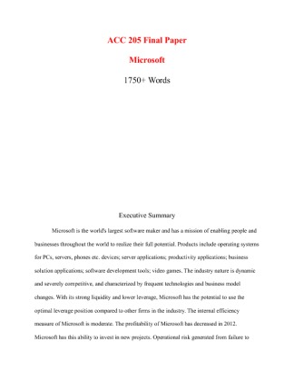 ACC 205 Principles of Accounting Final Paper Microsoft (Ashford)