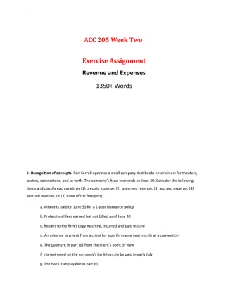ACC 205 Principles of Accounting Week 2 Exercise Assignment