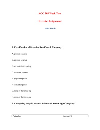 ACC 205 Principles of Accounting Week 2  Exercise Solution