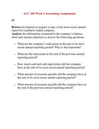 ACC 205 Principles of Accounting Week 4 Accounting Assignment