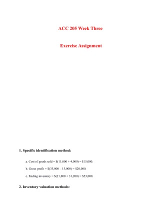 ACC 205 Principles of Accounting Week Three Exercise Solution