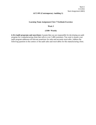 ACC 491 Week 3 Learning Team Assignment Ch. 6 & 7 Textbook Exercises