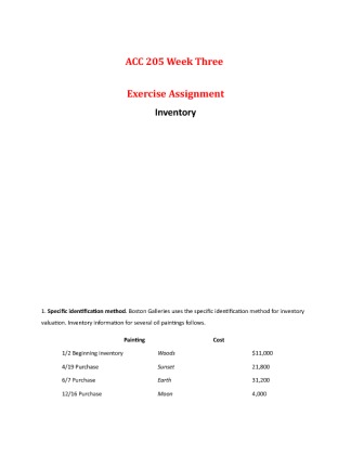ACC205 Principles of Accounting Week 3  Exercise Assignment