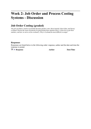 ACCT 346 Week 2 DQ 1 Job Order Costing