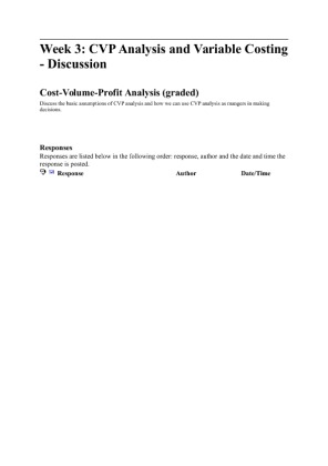 ACCT 346 Week 3 DQ 1 Cost Volume Profit Analysis Devry