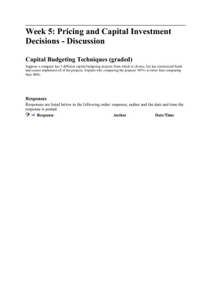 ACCT 346 Week 5 DQ 2 Capital Budgeting Techniques Devry