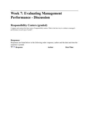 ACCT 346 Week 7 DQ 1 Responsibility Centers Devry