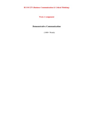 BCOM 275 Week 2 Indivisual (Demonstrative Communication Paper)