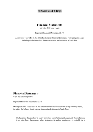 BUS 401 Week 1 DQ 2 (Financial Statements)