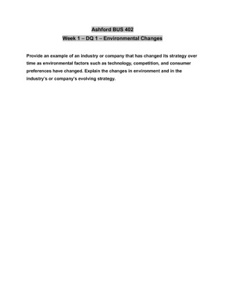 BUS 402 Week 1 DQ 1 Environmental Changes Ashford
