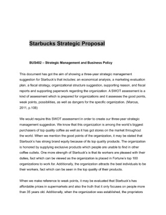 BUS 402 Week 5 Assignment (Starbucks Strategic Proposal) 2500 Words Ashford