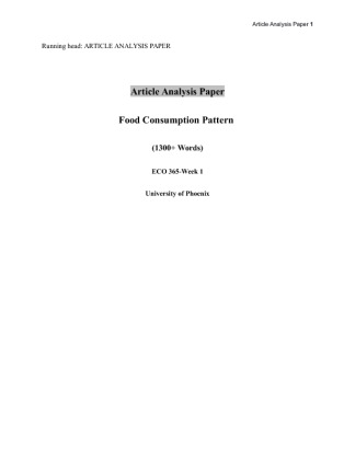 ECO 365 Week 1 Article Analysis Paper  (Food Consumption Patterns)