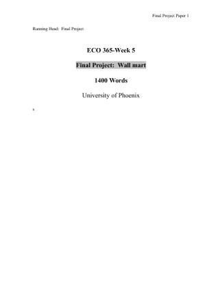 ECO 365 Week 5 Final Project Paper (Wal Mart 1400 Words)