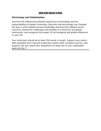 GEN 499 Week 5 DQ1 (Technology and Globalization)