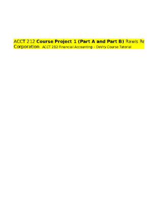 ACCT 212 Course Project 1 (Part A  Part B) Rawls Repair Corporation