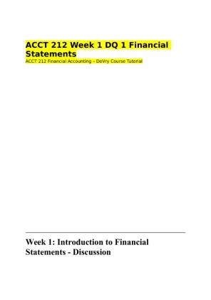 ACCT 212 Week 1 DQ 1 Financial Statements